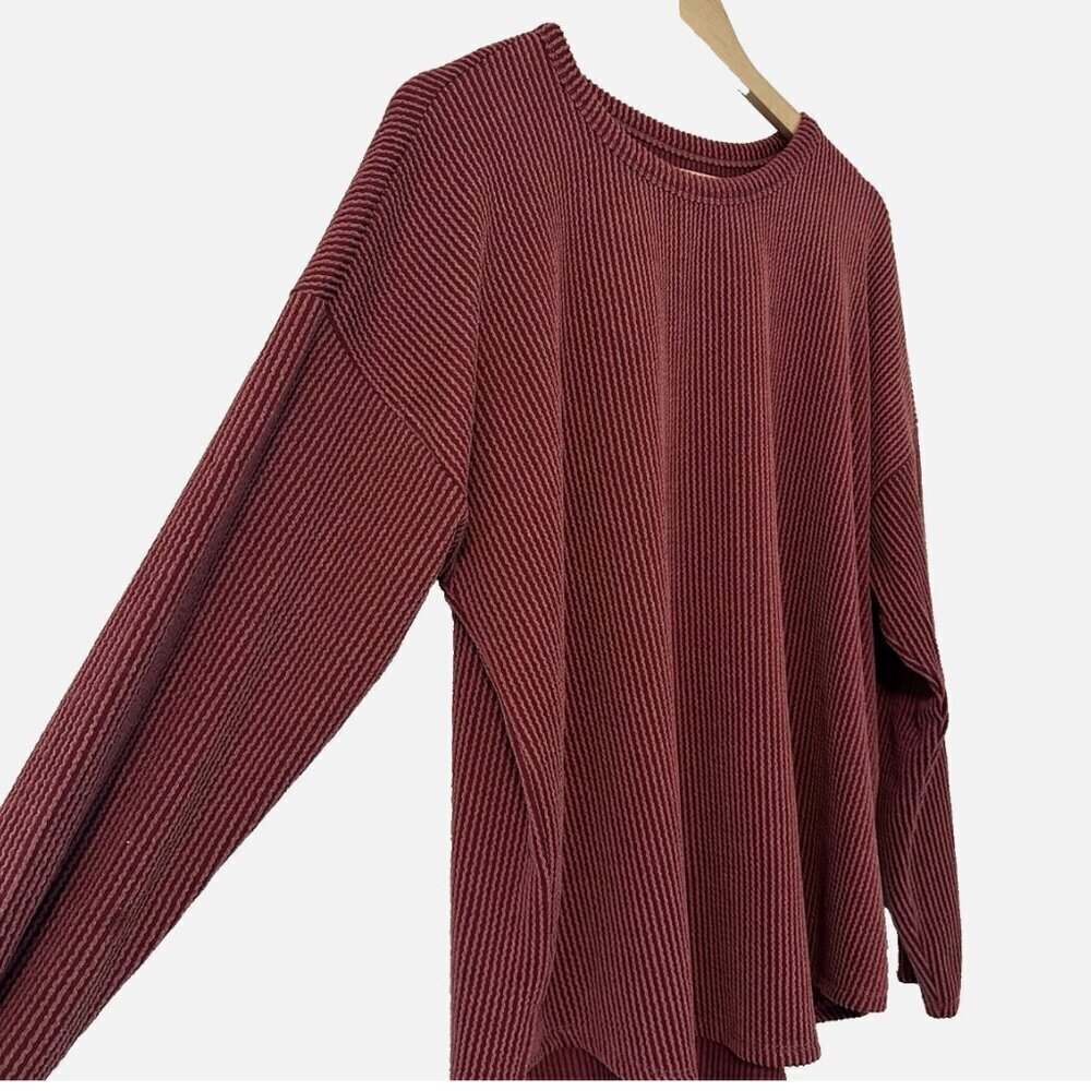 Women's XL Cozy Relaxed Ribbed Oversized Pink Burgundy Slouchy Stretch Sweater - Picture 3 of 4